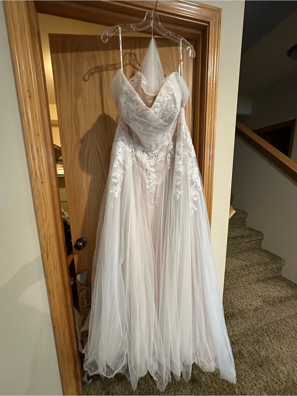 Stella York Blush and Ivory Lace A-Line Wedding Dress